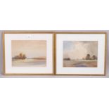 T E Thompson, pair of landscapes, watercolour, signed, 24cm x 32cm, framed Both images have a fox