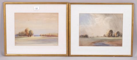 T E Thompson, pair of landscapes, watercolour, signed, 24cm x 32cm, framed Both images have a fox