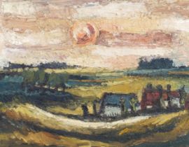 J Delanotte, impressionist sunrise, oil on board, signed, 39cm x 49cm, framed Good condition,