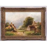 Joseph Thors, thatched country cottages, oil on canvas, signed, 39cm x 60cm, framed Canvas has