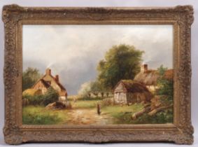 Joseph Thors, thatched country cottages, oil on canvas, signed, 39cm x 60cm, framed Canvas has