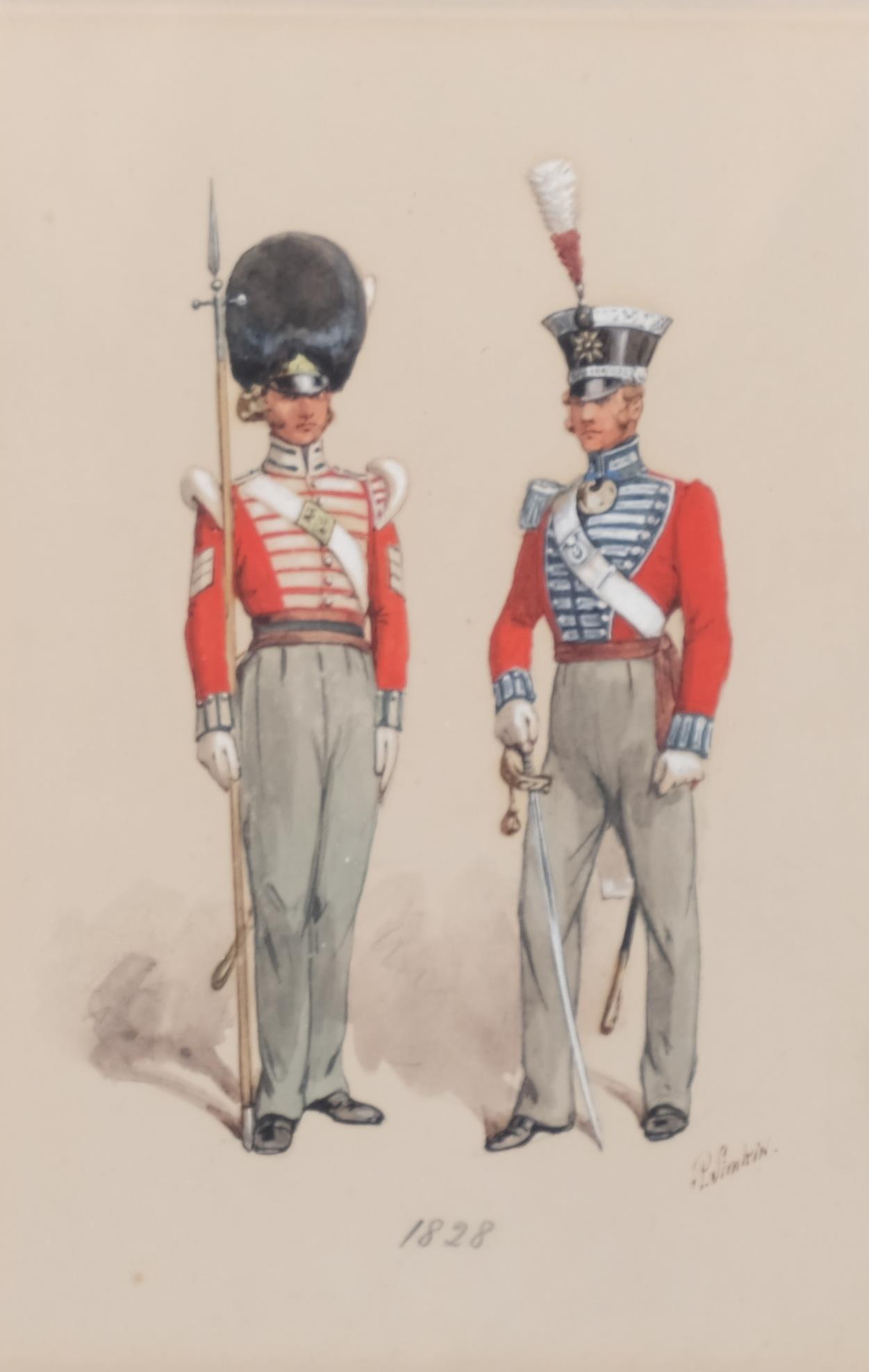 Richard Simpkin (1840 - 1926), study of British military uniform 1828, watercolour/gouache,