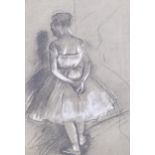 After Edgar Degas, dancer standing, lithograph, image 36cm x 24cm, unframed Horizontal crease