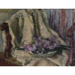 Kalman Kemeny, still life violets, oil on board, signed, 34cm x 44cm, framed Good condition