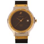 HUBLOT - a lady's stainless steel and gold MDM quartz calendar wristwatch, ref. S.139.10.2, black