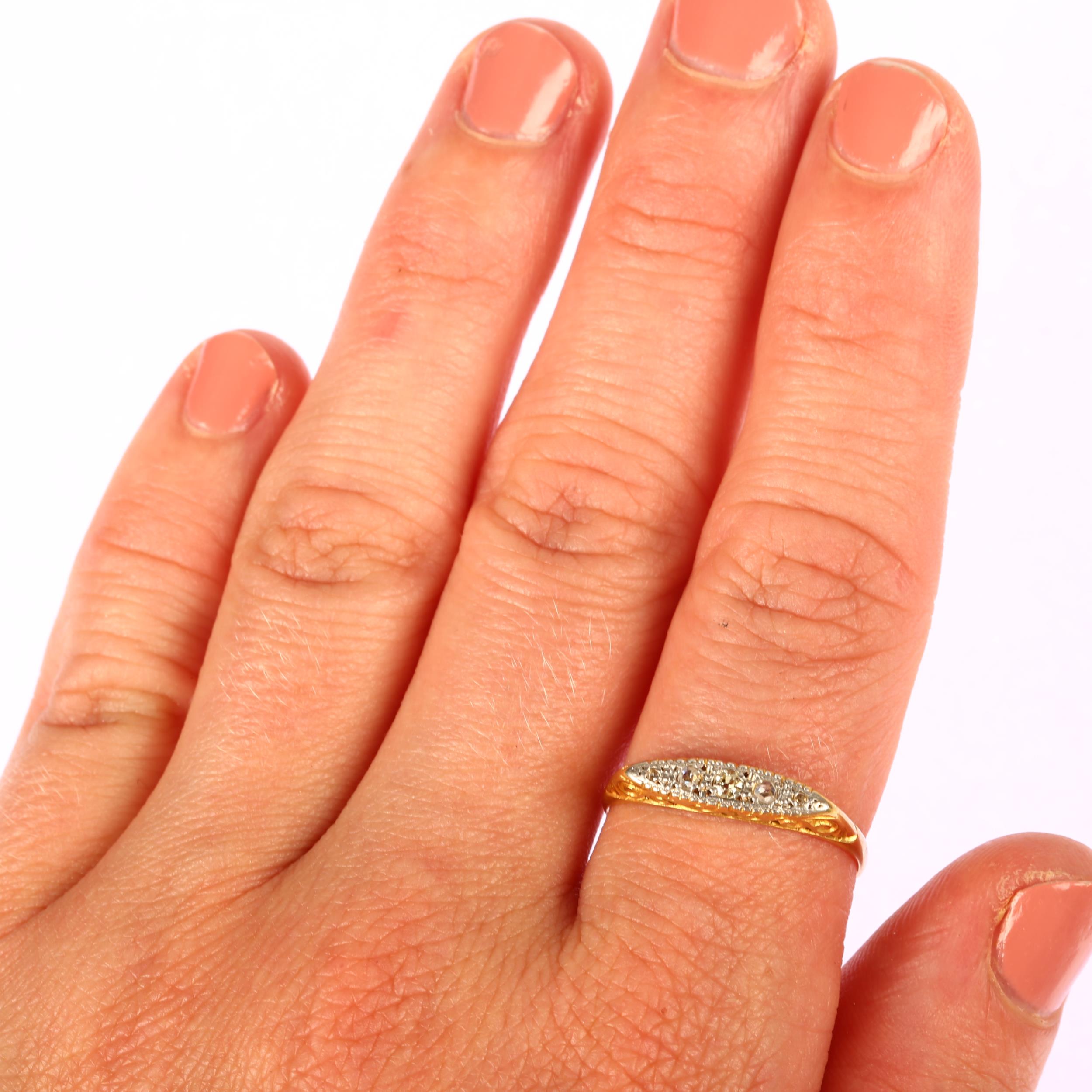 An early 20th century 18ct gold graduated five stone half hoop ring, platinum-topped set with old - Image 4 of 4