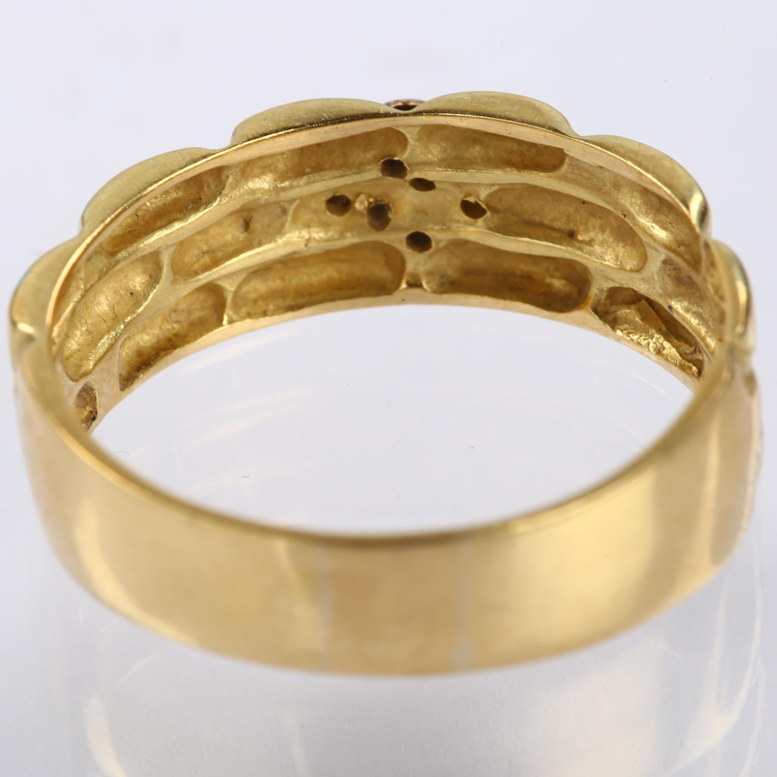 A mid-20th century 18ct gold diamond band ring, gatelink design shoulders set with modern round - Image 3 of 4