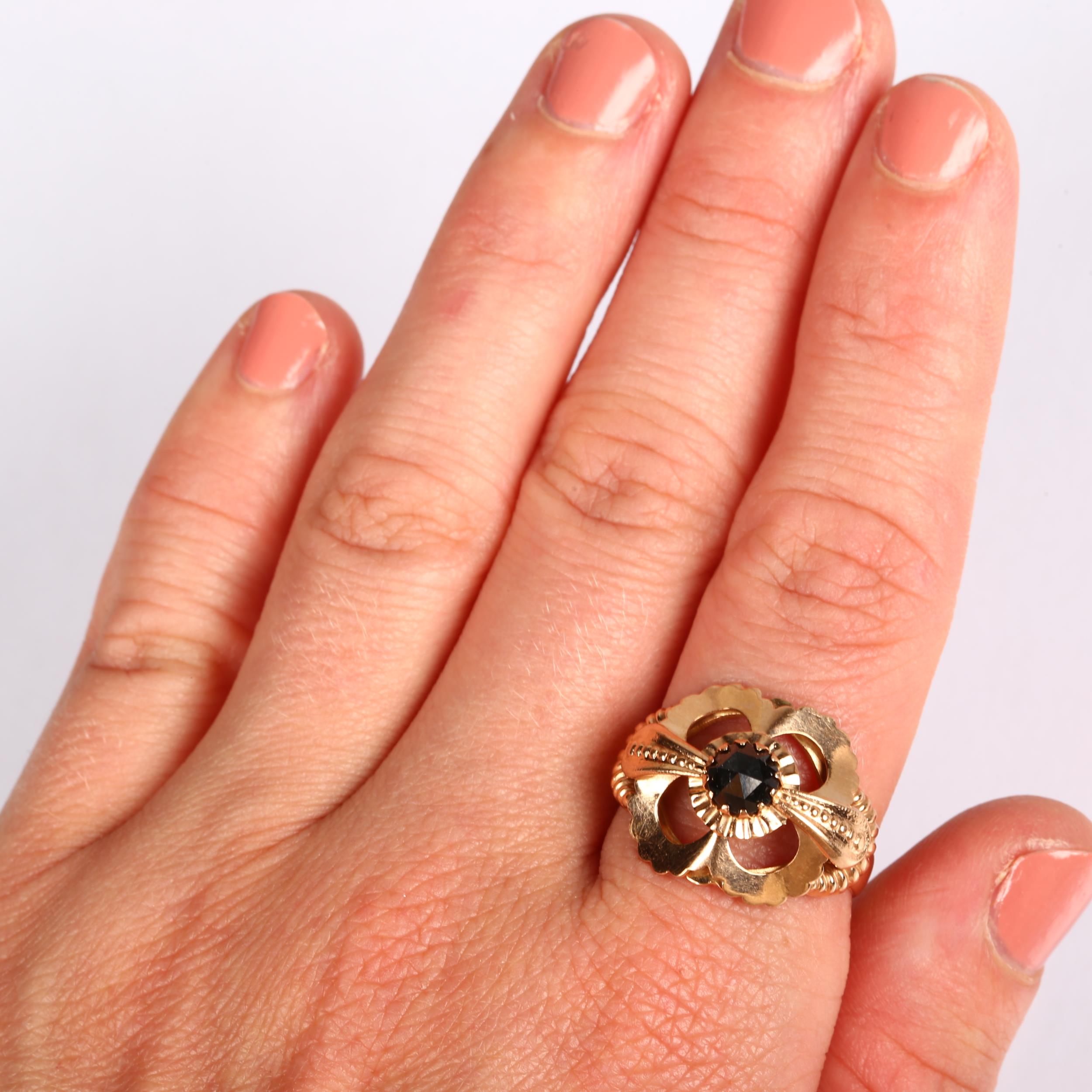 A late 20th century 9ct rose gold black diamond dress ring, set with round rose-cut diamond, setting - Image 4 of 4