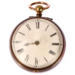 An 18th century brass open-face key-wind verge pocket watch, by Francis Pile of Honiton, white