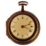 An 18th century brass and tortoiseshell pair-cased open-face key-wind verge pocket watch, by Henry