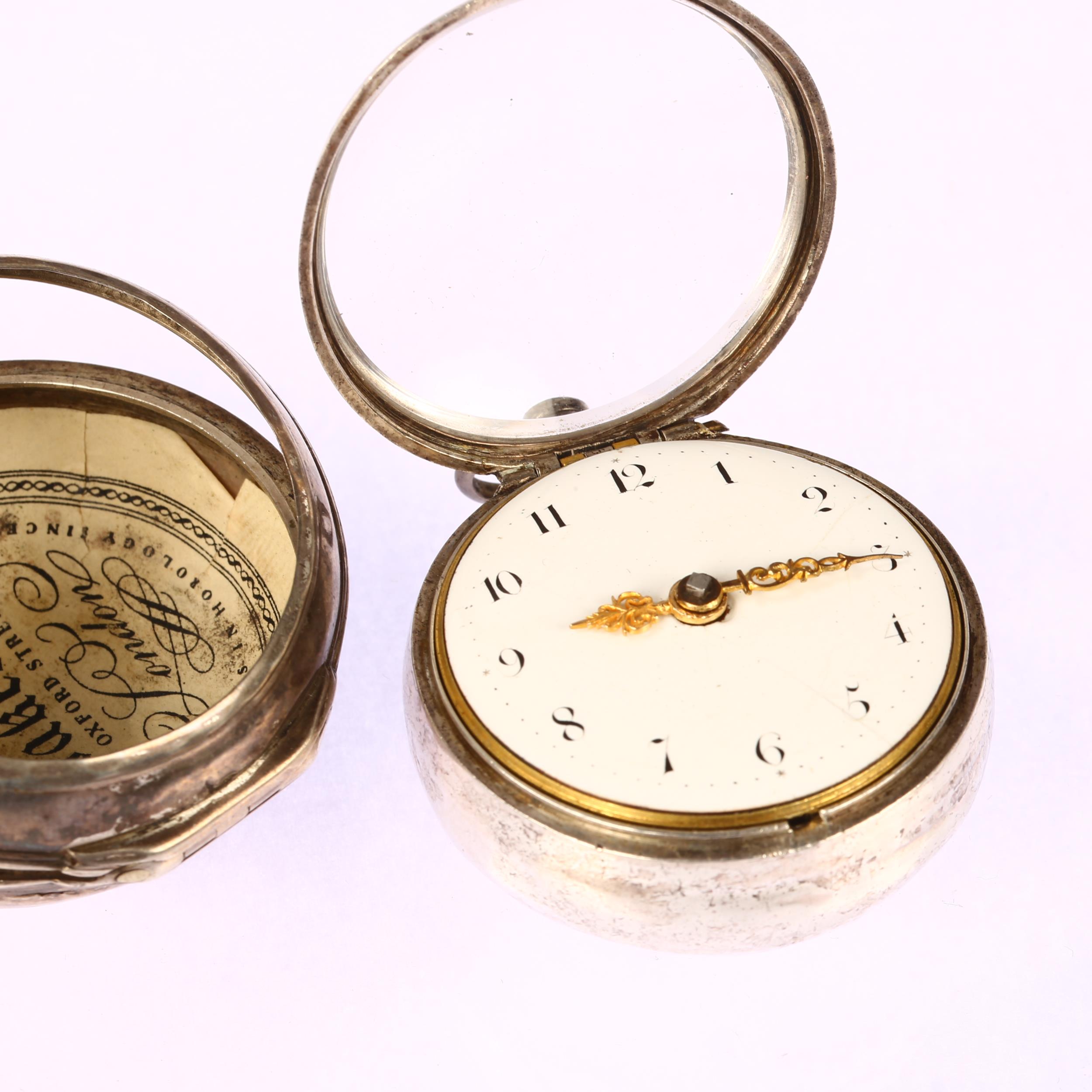 An early 19th century silver pair-cased open-face key-wind Verge pocket watch, Thomas Crook of - Image 4 of 5