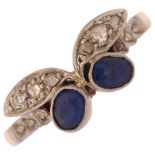 An early 20th century 18ct gold sapphire and diamond berry ring, platinum-topped set with oval