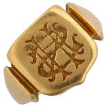 An early 20th century 18ct gold seal signet ring, maker JS&S, Birmingham 1921, shield form