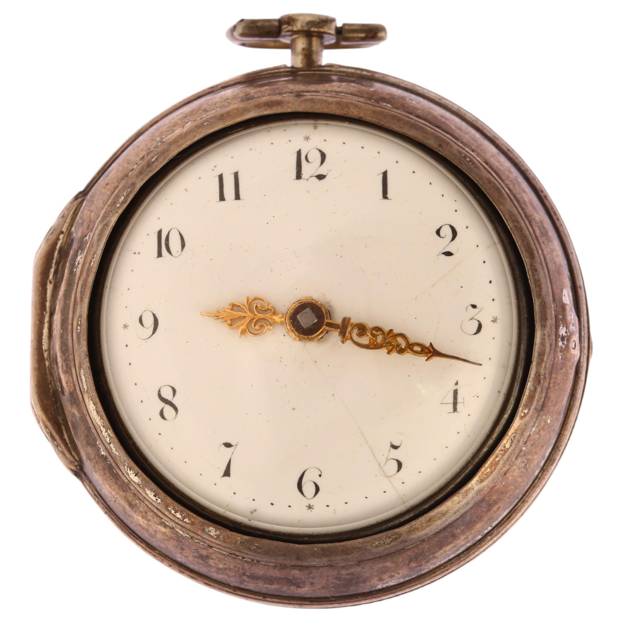An early 19th century silver pair-cased open-face key-wind Verge pocket watch, Thomas Crook of