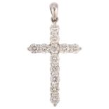 A modern 18ct white gold diamond cross pendant, prong set with modern round brilliant-cut