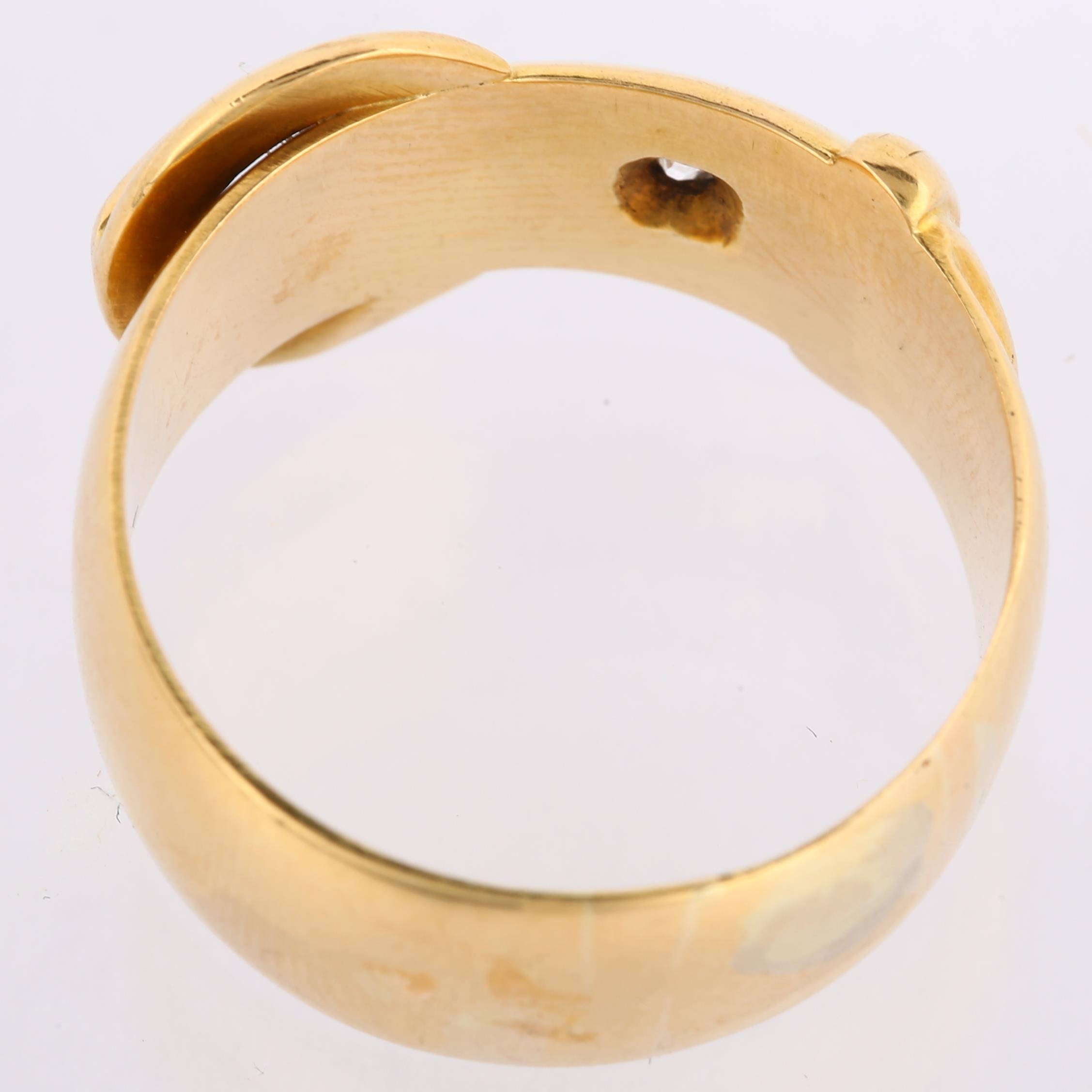 An early 20th century 18ct gold solitaire diamond belt buckle band ring, set with 0.02ct old-cut - Image 3 of 4