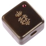 ROYAL INTEREST - an early 20th century gun-metal silver and pink tourmaline square pillbox, by Ugo