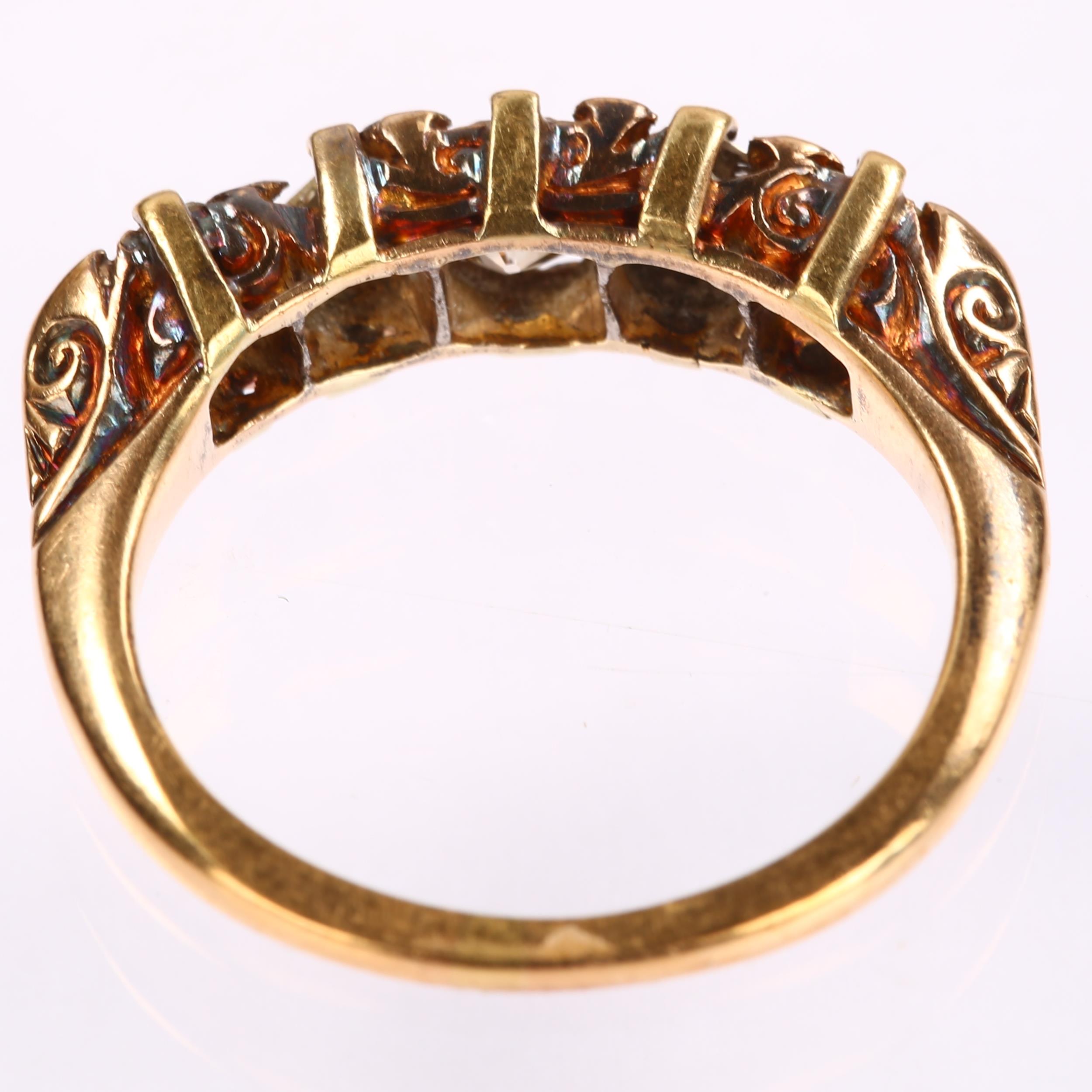 An early 20th century 18ct gold graduated five stone diamond half hoop ring, prong set with old - Image 3 of 4