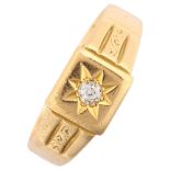 An early 20th century 18ct gold 0.15ct solitaire diamond signet ring, star set with old European-cut