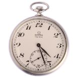 OMEGA - a stainless steel Geneve open-face keyless pocket watch, circa 1973, white dial with