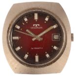 TECHNOS - a stainless steel automatic wristwatch head, ref. 10182, circa 1970s, red ombre dial