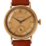 JAEGER LECOULTRE - a Vintage 9ct gold mechanical wristwatch, circa 1940s, champagne dial with