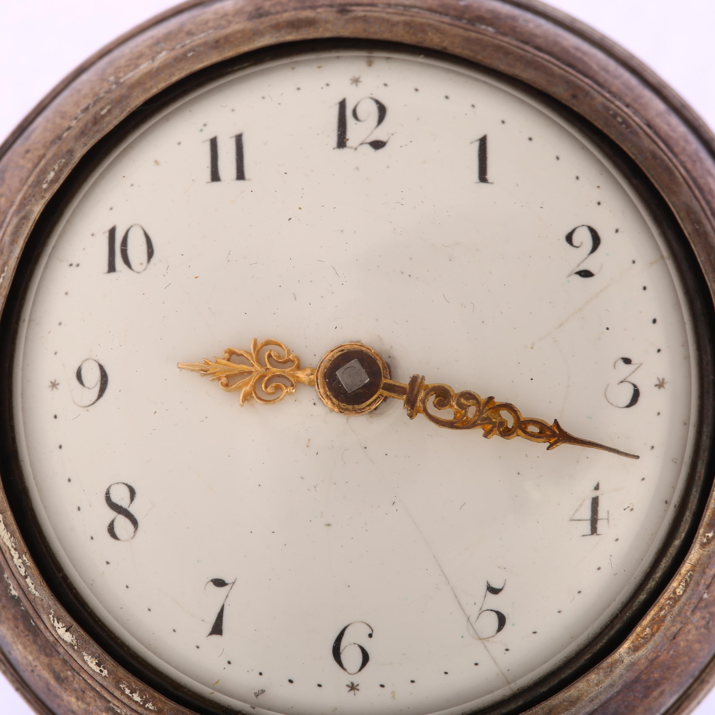 An early 19th century silver pair-cased open-face key-wind Verge pocket watch, Thomas Crook of - Image 2 of 5