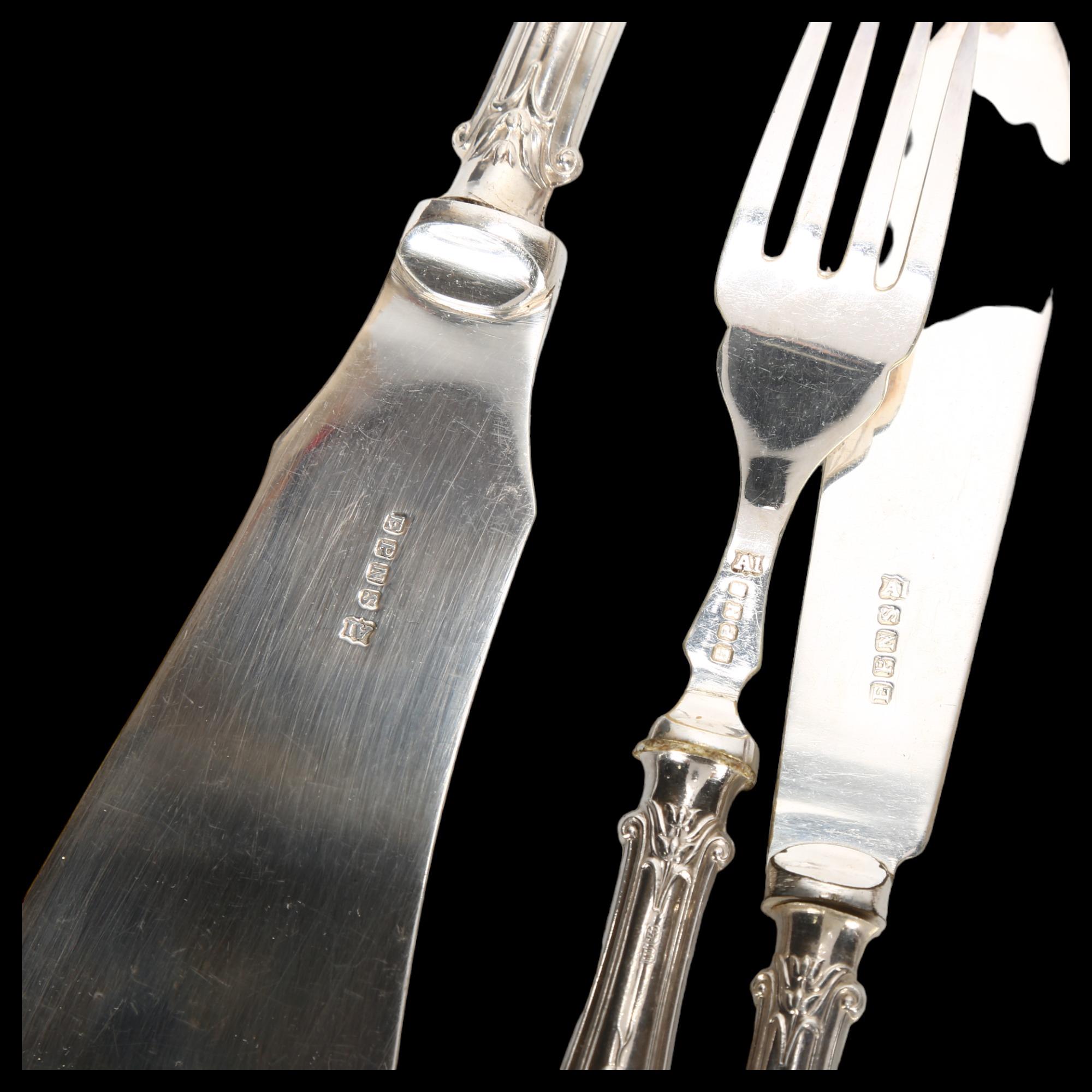 A cased set of George V silver-handled fish cutlery for 6 people, C H Beatson, Sheffield 1929, knife - Image 3 of 3