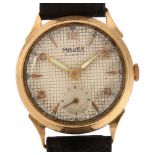 MAJEX - a 9ct gold mechanical wristwatch, circa 1950s, silvered lattice dial with applied gilt