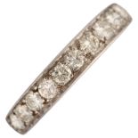 A platinum ten stone diamond half eternity ring, pave set with modern round brilliant-cut