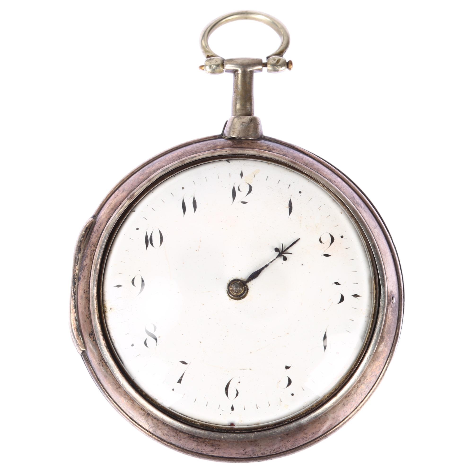 An early 19th century silver pair-cased open-face key-wind verge pocket watch, by James Hopewell