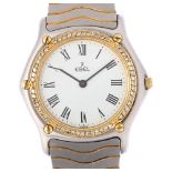 EBEL - a lady's gold plated stainless steel diamond Sport Wave quartz bracelet watch, ref. 181949,