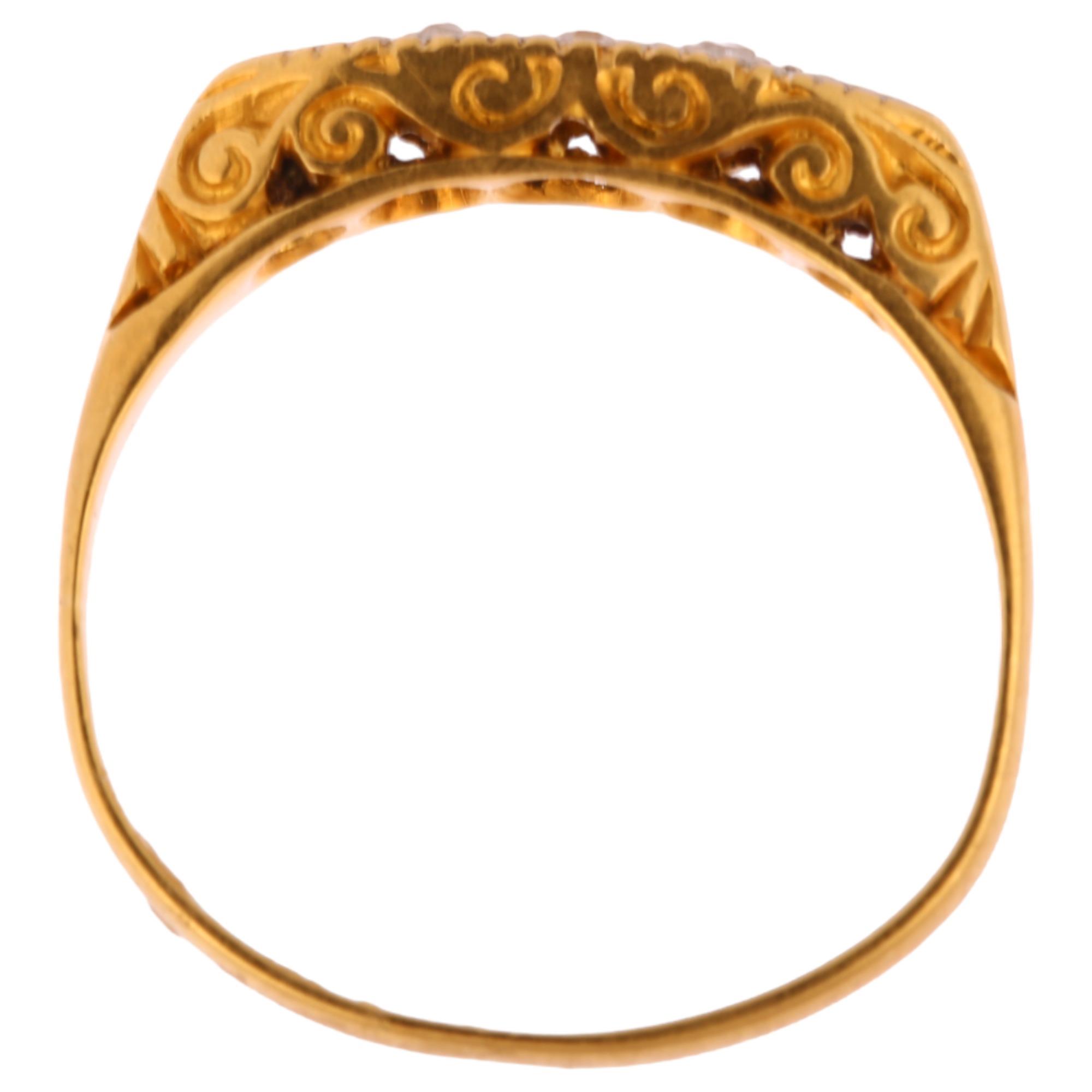 An early 20th century 18ct gold graduated five stone half hoop ring, platinum-topped set with old - Image 3 of 4