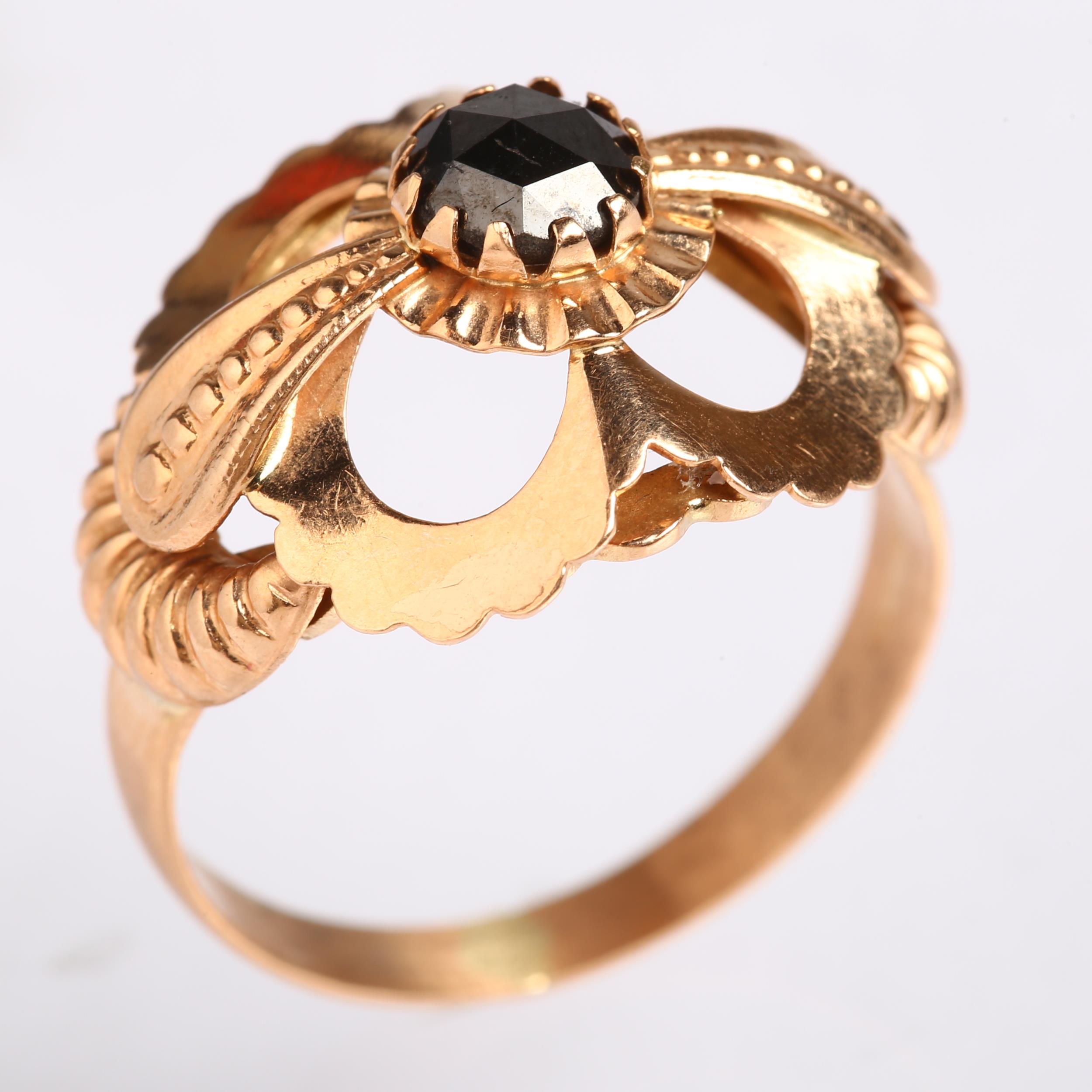 A late 20th century 9ct rose gold black diamond dress ring, set with round rose-cut diamond, setting - Image 2 of 4