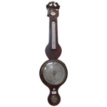 Antique mahogany Bragonzi mercury wheel barometer with thermometer, H95cm