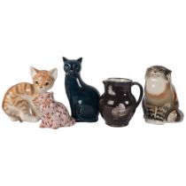 A group of cat ornaments, including Russian, Poole, and Oriental design etc