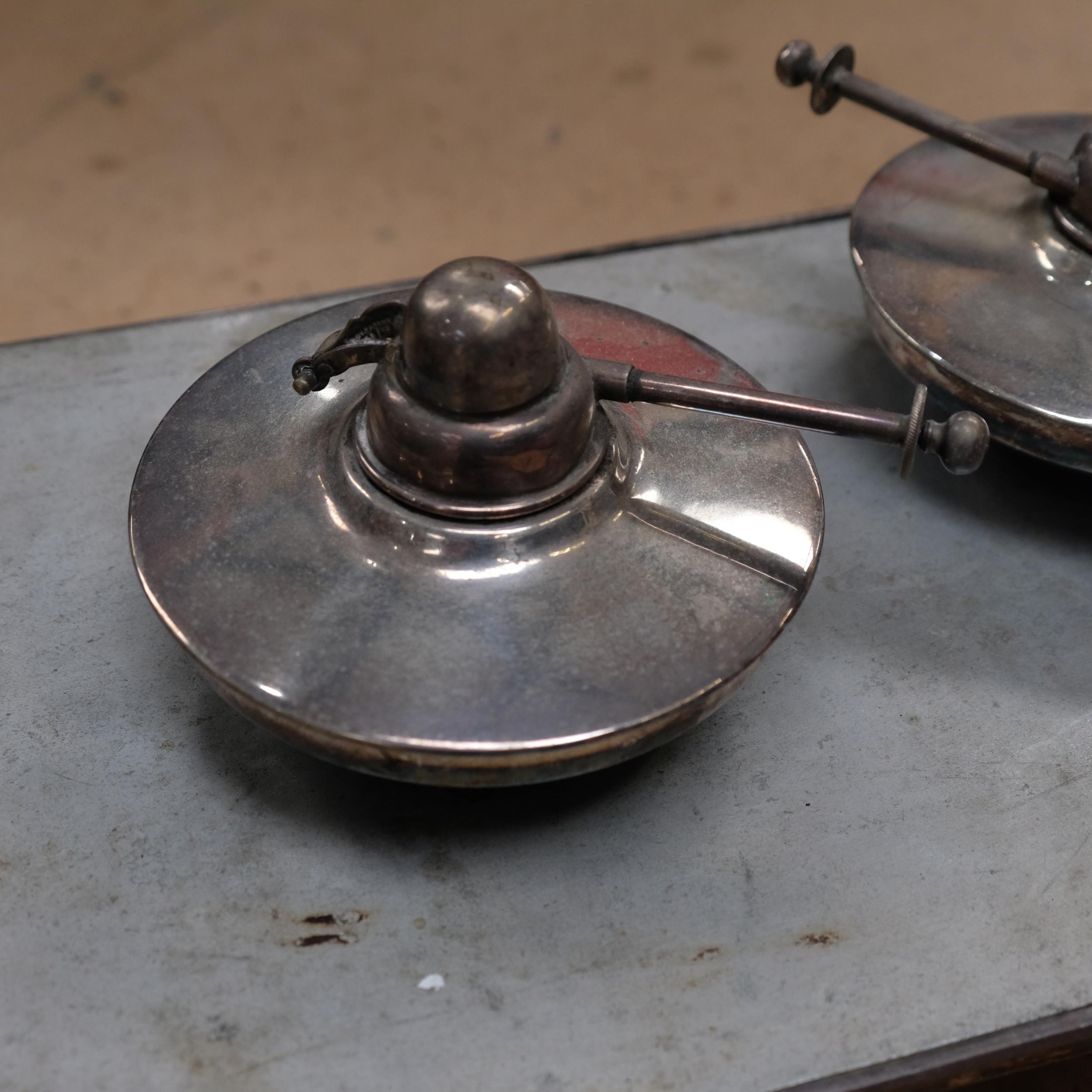 A silver plated warming stand, with turned wood handles, L71cm, and 3 silver plated burners - Image 2 of 2