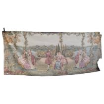 A large Belgian machine woven tapestry, depicting a social gathering of affluent ladies and