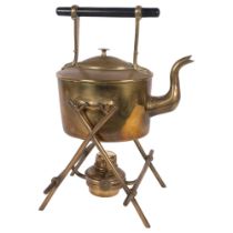 WILLIAM SOUTTER & SONS - an Arts and Crafts brass spirit kettle on stand complete with burner,