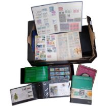 A collection of various UK and worldwide stamp albums, including First Day Covers, stock book etc (