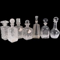 A Webb Corbett decanter and stopper, 6 others, and a pair of Royal Adderley ceramic decanter labels