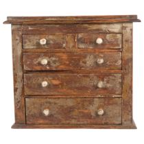 A 19th century distressed pine apprentice table-top chest, 2 short and 3 long drawers, 40 x 34 x