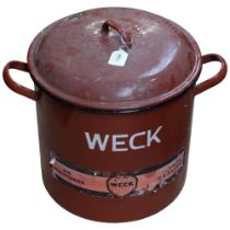 Continental enamelled Vintage 2-handled bin and cover, inscribed Weck, H37cm