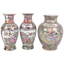 A pair of modern Chinese porcelain vases, 30cm, and another with scenes of figures on a terrace