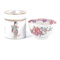 An 18th century Chinese tea bowl, with hand painted floral decoration, H4.5cm, and a 19th century