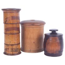 A group of 3 various boxes, to include a spice tower, tobacco jar, and a string box