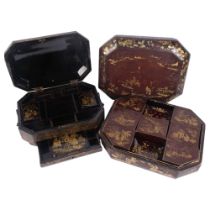A 19th century Chinese lacquered travelling box, with fitted interior, and a 19th century Chinese