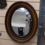 19th century giltwood oval framed wall mirror, H52cm