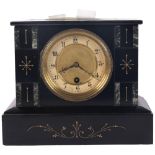 An Antique engraved slate and marble-cased mantel clock, with pendulum and key, H20.5cm