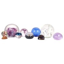 A quantity of various glass paperweights and other blown glass items, including a Perthshire